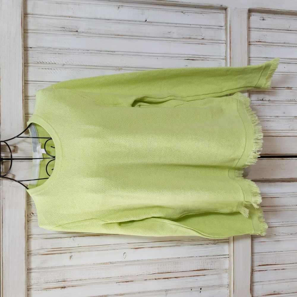Lisa Todd vibrant lime fringed sweater. Large, but fits like a medium.